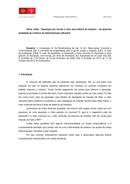 Aquisi&ccedil;&atilde;o por tornas e valor para efeitos de imposto