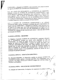 Acordo Acionista - Cl&aacute;usula Compromiss&oacute;ria - CRA-RS