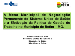 Mesa Municipal de Negociação Permanente do SUS e Efetivação