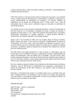 Carta do RIO Pela Vida de Dom Cappio e Contra a Transposição do