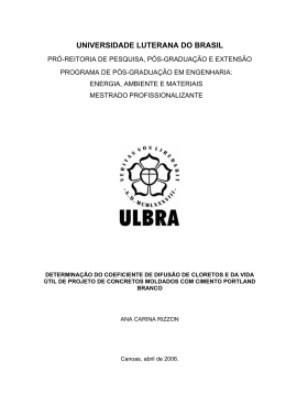determina&ccedil;&atilde;o do coeficiente de difus&atilde;o de cloretos e da vida &uacute;til de