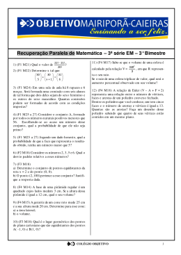 Recuperação Paralela de Matemática – 3ª série EM – 3° Bimestre