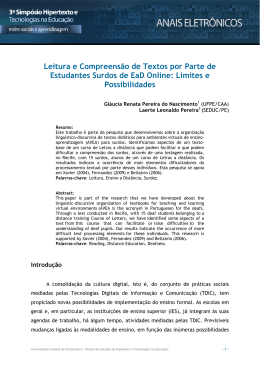 Leitura e Compreens&atilde;o de Textos por Parte de - Nehte