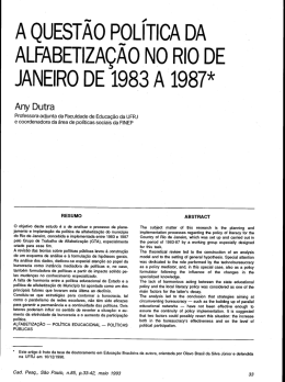 A QUEsT&Atilde;o PQL&Iacute;TICA DA ALEABETIZA&Ccedil;AD No Rio DE JANEIRO