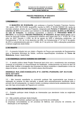 Preg&atilde;o Presencial 0022/2015 - Prefeitura Municipal de Ipueira/RN