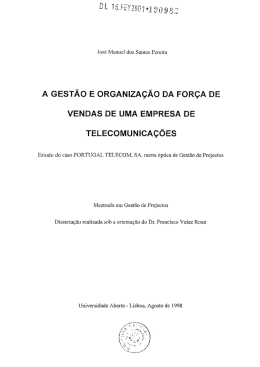 A GEST&Atilde;O E oRGANIzA&Ccedil;&Atilde;o DA FOR&Ccedil;A DE vENoAS DE uMA