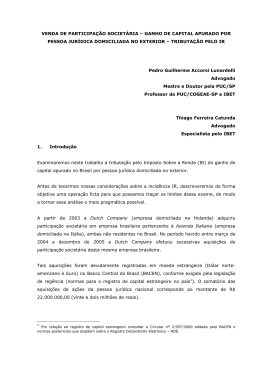 venda de participa&ccedil;&atilde;o societ&aacute;ria &ndash; ganho de capital apurado por