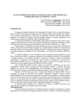 PLANTAS MEDICINAIS T&Oacute;XICAS UTILIZADAS PELA