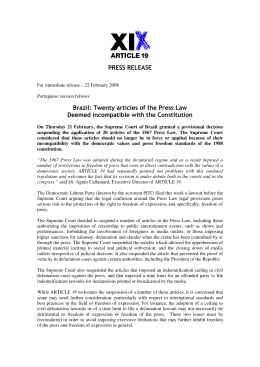 PRESS RELEASE Brazil: Tw enty articles of the Press Law Deem ed
