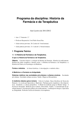 Programa da disciplina: Hist&oacute;ria da Farm&aacute;cia e da Terap&ecirc;utica