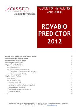 ROVABIO PREDICTOR 2012 - Adisseo feedsolutions