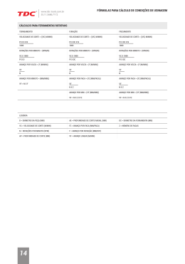 fórmulas para cálculo de condições de usinagem