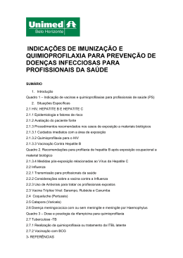 indica&ccedil;&otilde;es de imuniza&ccedil;&atilde;o e quimioprofilaxia para preven&ccedil;&atilde;o de