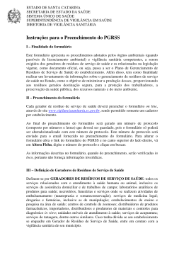 Instru&ccedil;&otilde;es para o Preenchimento do PGRSS