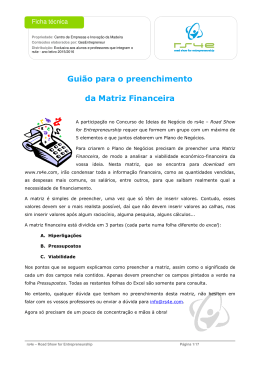 Gui&atilde;o para o preenchimento da Matriz Financeira