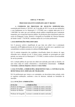 EDITAL N&ordm; 001/2013 PROCESSO SELETIVO