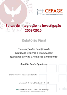 Valora&ccedil;&atilde;o dos Benef&iacute;cios da Ocupa&ccedil;&atilde;o Dispersa &agrave;