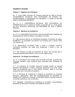 1 REGIMENTO INTERNO Cap&iacute;tulo I &ndash; Objetivos da Confer&ecirc;ncia Art