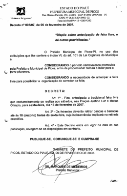 decreto 003-2007 - Prefeitura de Picos