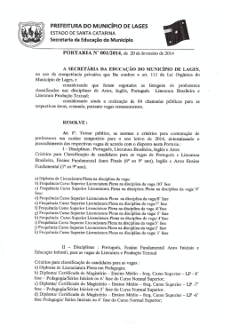 PREFEITURA DO MUNIC&Iacute;PIO DE LAGES ESTADO DE sANTA