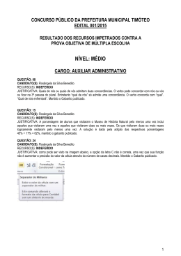 Resultado Recurso Prova Objetiva Concurso Edital 001/2015