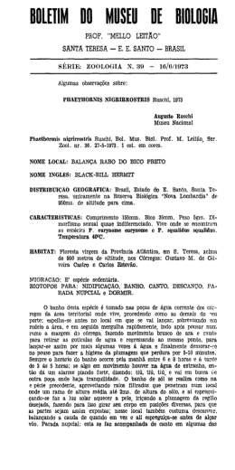 Algumas observa&ccedil;&otilde;es sobre Phaethornis