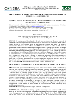 deslocamento misc&iacute;vel de metais pesados em solos de disposi&ccedil;&atilde;o