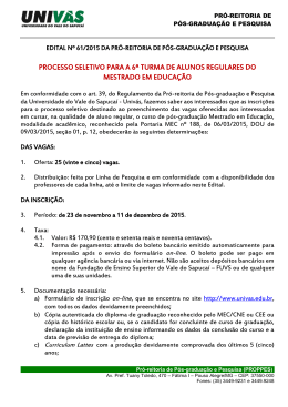 Processo Seletivo do Proppes/Univás - Pouso Alegre (MG)