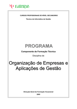 PROGRAMA Organiza&ccedil;&atilde;o de Empresas e Aplica&ccedil;&otilde;es - In&iacute;cio