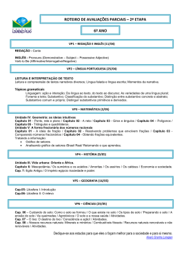 ROTEIRO DE AVALIA&Ccedil;&Otilde;ES PARCIAIS &ndash; 2&ordf; ETAPA 6&ordm; ANO