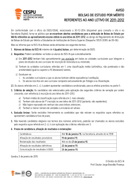 aviso bolsas de estudo por mérito referentes ao ano letivo de 2011