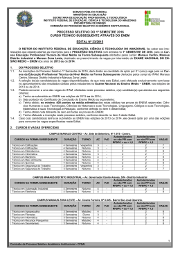 PROCESSO SELETIVO DO 1&ordm; SEMESTRE 2016 CURSO