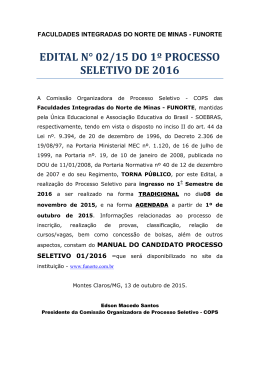 EDITAL N&deg; 02/15 DO 1&ordm; PROCESSO SELETIVO DE 2016