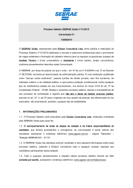 Processo Seletivo SEBRAE Goi&aacute;s n&ordm; 01/2015 Comunicado 01 13/09