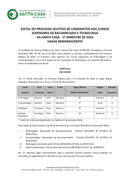 Edital do Processo Seletivo 2016 - Faculdade de Ci&ecirc;ncias M&eacute;dicas