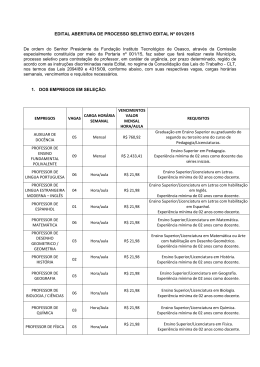 EDITAL ABERTURA DE PROCESSO SELETIVO EDITAL N&ordm;