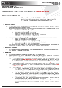 PROCESSO SELETIVO P&Uacute;BLICO &ndash; EDITAL 001/SEMAD/2015