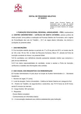 Processo Seletivo - Cat&oacute;lica de Santa Catarina