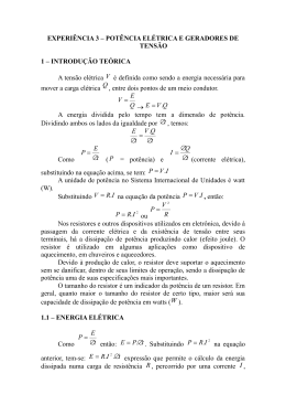 EXPERI&Ecirc;NCIA 3 &ndash; POT&Ecirc;NCIA EL&Eacute;TRICA E GERADORES
