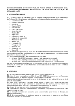 INFORMATIVO SOBRE O CONCURSO P&Uacute;BLICO - Vestibular