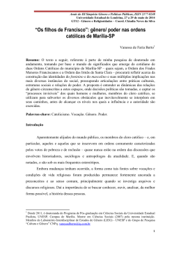 g&ecirc;nero/ poder nas ordens cat&oacute;licas de Mar&iacute;lia-SP