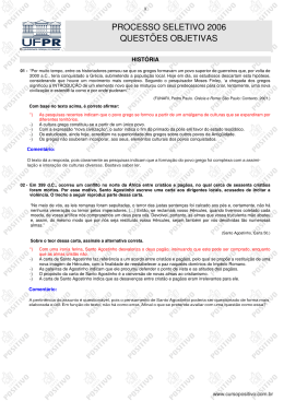 PROCESSO SELETIVO 2006 QUEST&Otilde;ES OBJETIVAS