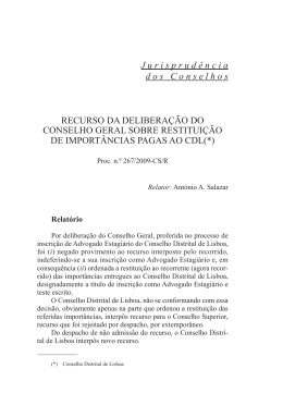Recurso da delibera&ccedil;&atilde;o do Conselho Geral sobre restitui&ccedil;&atilde;o de