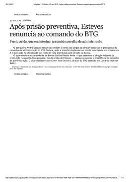Ap&oacute;s pris&atilde;o preventiva, Esteves renuncia ao comando