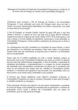 Mensagem do Secretário de Estado das Comunidades Portuguesas
