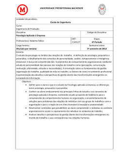Engenharia de Produ&ccedil;&atilde;o Disciplina: Psicologia