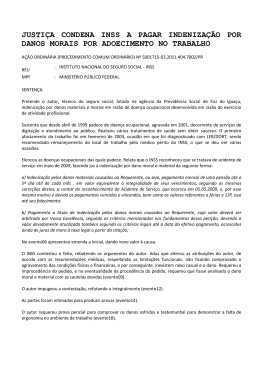 JUSTI&Ccedil;A CONDENA INSS A PAGAR INDENIZA&Ccedil;&Atilde;O