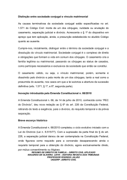Distin&ccedil;&atilde;o entre sociedade conjugal e v&iacute;nculo