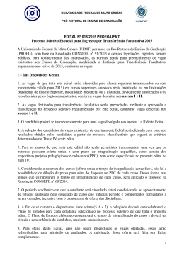 Processo Seletivo Especial para Ingresso por Transfer&ecirc;ncia