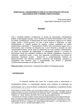 Democracia, Transpar&ecirc;ncia P&uacute;blica e Participa&ccedil;&atilde;o Popular